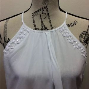 Le Chateau Women Halter Top Medium White Cotton Beaded